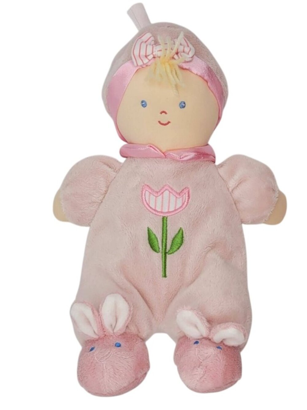 Kids Preferred Pink Soft Baby Doll 12" Hat Bunny Slippers Tulip Blond Hair Lovey